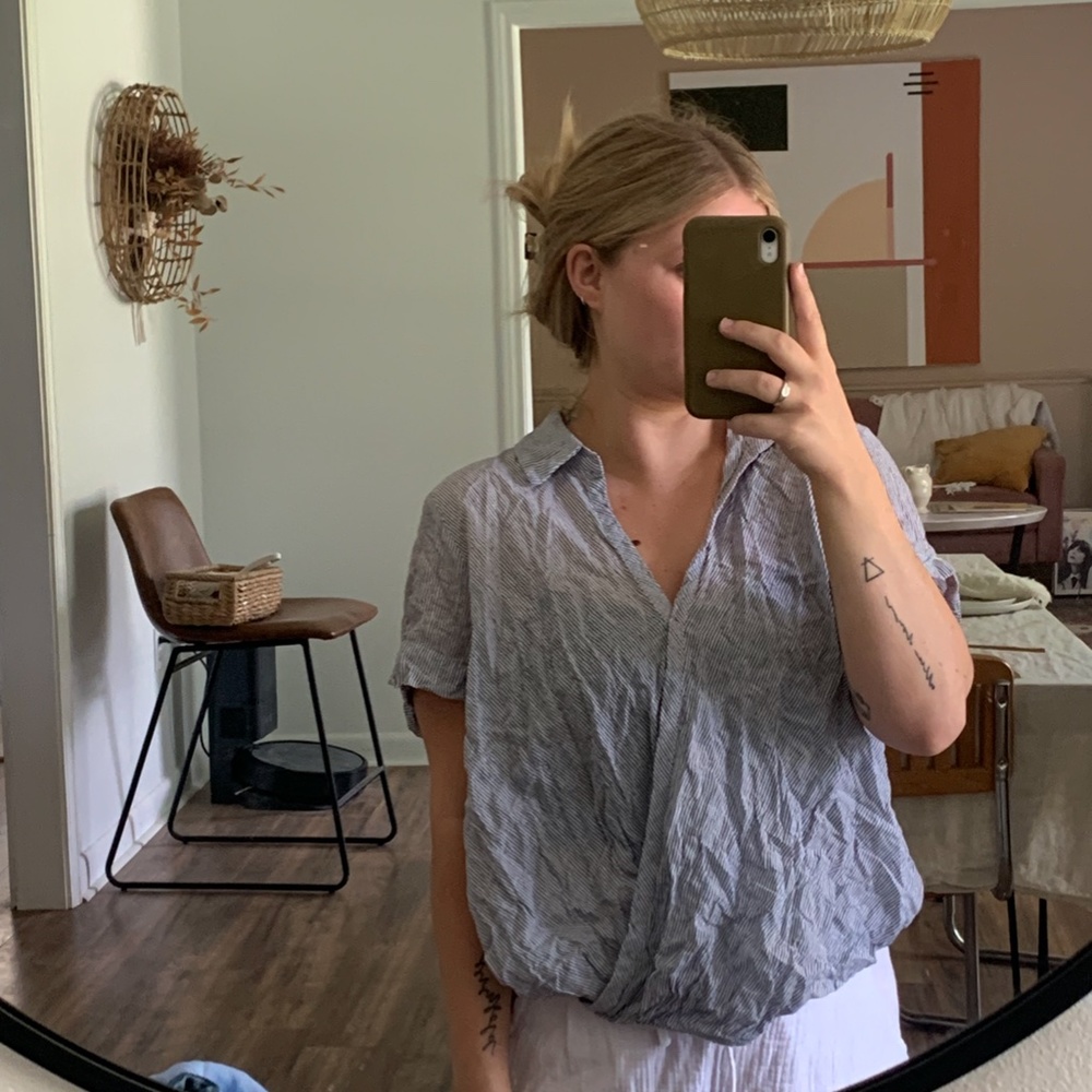 Universal Thread Blue White Stripped Wrap Blouse